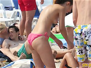 super-hot phat knockers sans bra inexperienced teenagers swimsuit Beach hidden cam