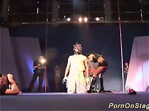 extraordinary fetish showcase on public showcase stage